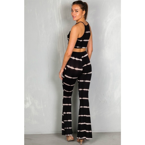 Black And Ivory Two Piece Tie Dye Bohemian Set - Picture 2 of 3